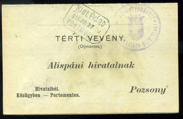 KISLÉVÁRD /  Malé Leváre 1916. Portómentes Postázott Tértivevény Postaügynökségi Bélyegzéssel - Usati