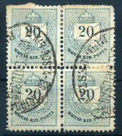 20Kr Négyes Tömb, Posta  és Távirda Igazgatóság - Used Stamps