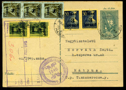 VÁSÁROSNAMÉNY 1945. Kiegészített Inflációs Díjjegyes Levlap Mátyusra Küldve  /  1945 Uprated Infl. Stationery P.card To  - Storia Postale