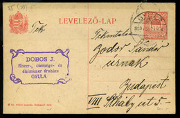 GYULA 1919. Díjjegyes Levlap, Dobos J. Fűszer Cseme, Szép Céges Bélyegzéssel  /  1919 Stationery P.card J. Dobos Groceri - Postal Stationery