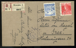 KASSA 1918.10.23. Ajánlott Vegyes Bérmentesítésű Képeslap Graz-ba Küldve  /  1918.10.23. Reg. Mix. Frank. Vintage Pic. P - Used Stamps