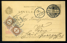 BUDAPEST 1900. 4f Díjjegyes Levlap Bécsbe Küldve Portózva , 2f Portó Bélyegzéssel  /  1900 4f Stationery P.card To Vienn - Segnatasse