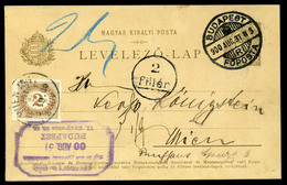 BUDAPEST 1900. 4f Díjjegyes Levlap Bécsbe Küldve Portózva , 2f Portó Bélyegzéssel  /  1900 4f Stationery P.card To Vienn - Postage Due