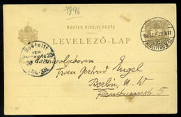 BUDAPEST 1896. Millenniumi Díjjegyes Lap, Kiállítási Bélyegzéssel Berlinbe Küldve  /  1896 Millennium Stationery Card Ex - Usati