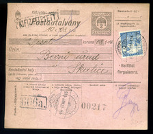 HOLICS 1919.01. Kiegészített, Díjjegyes Postautalvány Szakolcára Küldve  /  1919.01. Uprated Stationery Postal Money Ord - Usati