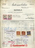 Automobilia , Fejléces,céges Számla Okmánybélyegekkel (I. Infláció) Budapest 1922. - Covers & Documents