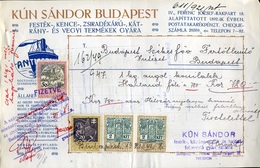 Kún Sándor, Festék Gyár , Fejléces,céges Számla  Budapest 1921 - Storia Postale