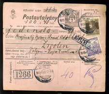 GYETVA 1919.02. Kiegészített Díjjegyes Postautalvány Zólyomba Küldve, Cseh Előfutár.  /  1919.02. Uprated Stationery Pos - Usati