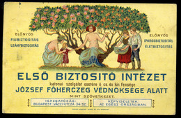 BUDAPEST 1912. Első Biztosító Intézet  Litho Reklám Képeslap  /  BUDAPEST 1912 First Insurance Institute Litho Adv. Vint - Hungary