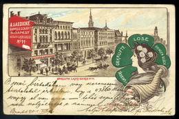 BUDAPEST 1904. Kossuth Lajos Utca, A.Gaedicke Reklámmal, Ritka Litho Reklám Képeslap  /  BUDAPEST 1904 Kossuth Lajos St. - Hungary