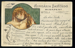 BUDAPEST 1899. Hungária Vasfürdő, Szecessziós Litho Reklám Képeslap  /  BUDAPEST 1899 Hungaria Iron Bath Secession Litho - Hungary