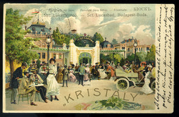 BUDAPEST 1905. II. Szent Lukács Fürdő, Ivócsarnok, Automobil. Art Nouveau Litho Reklámlap - Hungary