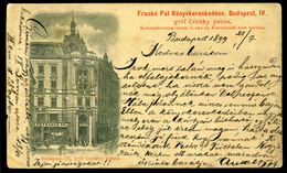BUDAPEST 1899. Cziráky Palota Régi Képeslap , Fekete Pál Könyvkereskedése Reklám Nyomással  /  BUDAPEST 1899 Cziráky Pal - Hungary