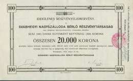 BUDAPEST  1922. SVÁBHEGYI Nagyszálloda Részvény - Unclassified