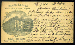 BUDAPEST 1901. Szenes Ede, Magyar Király Szálloda Ritka Képeslap  /  BUDAPEST 1901 Ede Szentes Hun. Roy. Hotel Rare Vint - Hungary