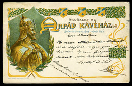 BUDAPEST 1905. Árpád Kávéház, Ritka, Litho Reklám Képeslap  /  BUDAPEST 1905 Árpád Café Rare Litho Adv. Vintage Pic. P.c - Hungary