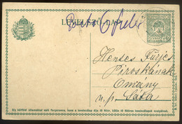 CSERNELY 1916. 5f Díjjegyes Levlap Ományba Küldve, 6f Kézi Portózással  /  1916 5f Stationery P.card To Omány 6f Hand Po - Usati