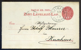 SZTRAZSA /  Stráža 1889. Zárt Díjjegyes Levlap, Ritka Bélyegzéssel Kassára Küldve  /  1889 Sealed Stationery P.card Rare - Usati