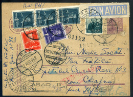 ROMÁNIA 1942. Ajánlott Kiegészített Cenzúrázott Belföldi Díjjegyes Légi Levelezőlap  /  1942 Reg. Uprated Cens. Domestic - World War 2 Letters
