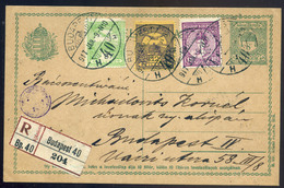 BUDAPEST 1917. Kiegészített,helyi Ajánlott Díjjegyes Levlap  /  1917 Uprated Local Reg. Stationery P.card - Used Stamps