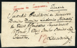 NAGYSZOMBAT 1818. Portós Levél (boriték Kis Hiány) Ritka , Piros 'Tyrnau In Ungarn' Bélyegzéssel Lőcsére Küldve (G:500p) - ...-1867 Prephilately