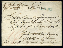 FIUME 1824. Dekoratív Portós Levél, Kék Bélyegzéssel Szamoborba Küldve  /  1824 Decorative Unpaid Letter Blue Pmk To Sza - Croazia
