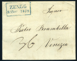 ZENGG 1839. Szép, Portós Levél, Tartalommal Kék Bélyegzéssel Velencébe Küldve  /  1839 Nice Unpaid Letter Cont. Blue Pmk - Croatia