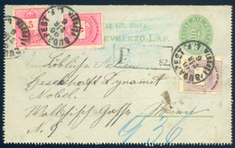 BUDAPEST 1890. Ajánlott, 2*5Kr+2Kr-ral Kiegészített 3Kr-os Zárt Díjjegyes Lap Bécsbe Küldve  /  1890 Reg. 2*5Kr+2Kr Upra - Used Stamps