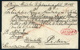 BEODRA 1832. Portós Levél "recepisse Mellett" Tartalommal, Piros Bélyegzéssel Pestre Küldve  /  1832 Unpaid Letter "besi - ...-1850 Prephilately