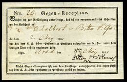 POZSONY 1831. K.K. Ober=Postamte Zu Presburg Előnyomott Helységnevű Tértivevény 'Gegen=Recepisse.' Aradról Visszaküldve - ...-1850 Vorphilatelie