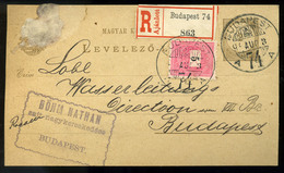 BUDAPEST 1899. Helyi, Ajánlott Kiegészített Díjjegyes Lap, Nathan Böhm. Ritka!  /  1899 Local Reg. Uprated Stationery Ca - Usati