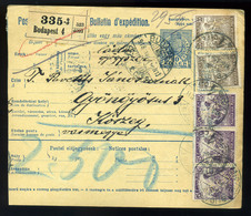 BUDAPEST 1918. Hatbélyeges Csomagszállító Céglyukasztásos Bélyegekkel Kőszegre  /  1918 6 Stamp Parcel P.card Corp. Punc - Used Stamps