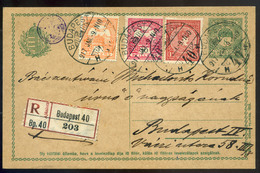 BUDAPEST 1917. Ritka Vegyes Bérmentesítéssel Kiegészített Ajánlott Helyi Díjjegyes Boríték  /  1917 Rare Mix. Frank. Upr - Used Stamps