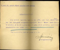 TÓTSÓVÁR 1917. I. VH Igazolvány Eiselt Nándor Tűzér Hősi Haláláról  /  1917 WW I Certificate Of The Heroic Death Of Gunn - Unclassified