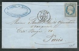 FRANCE 1854 N° 14   S/Lettre Obl. PC 2737 Rouen - 1853-1860 Napoléon III.