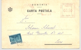74252- AMOUNT 3.5, BUCHAREST, GAS AND ELECTRICITY PLANT, RED MACHINE STAMP ON POSTCARD, AVIATION STAMP, 1932, ROMANIA - Covers & Documents