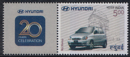 INDIA 2018 MY STAMP, HYUNDAI  20 Years Celebration. Automobiles, Cars, Stamp With Tab, MNH(**) - Neufs