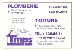 Publicité Plomberie - TMPS,  Ets Meynen à 1030 Bruxelles - 1980? - Straßenhandel Und Kleingewerbe