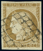 EMISSION DE 1849 - 1    10c. Bistre-jaune, Oblitéré GRILLE, TB. C - 1849-1850 Cérès