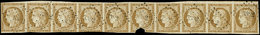 EMISSION DE 1849 - 1    10c. Bistre-jaune, BANDE De 10 Obl. PC 3382 De TOULON, 1er Et 3e T. Au Filet, 4e Et 5e Touchés, - 1849-1850 Cérès