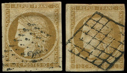 EMISSION DE 1849 - 1    10c. Bistre-jaune, 2 Ex. Obl. GRILLE Et PC, Pet. Déf., B/TB - 1849-1850 Ceres