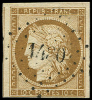 EMISSION DE 1849 - 1a   10c. Bistre-brun, Obl. PC 1480, 3 Grandes Marges, Filet De Voisin à Gauche, TTB - 1849-1850 Cérès