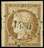 EMISSION DE 1849 - 1a   10c. Bistre-brun, Obl. PC 1480, 3 Grandes Marges, Filet De Voisin à Gauche, TTB - 1849-1850 Ceres