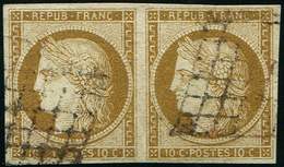 EMISSION DE 1849 - 1a   10c. Bistre-jaune, PAIRE Obl. GRILLE, TB. C, Cote Maury - 1849-1850 Ceres