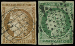 EMISSION DE 1849 - 1a Et 2, 10c. Bistre-brun Et 15c. Vert, Obl. Grille Et Etoile, TB - 1849-1850 Cérès