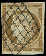 EMISSION DE 1849 - 1c   10c. Bistre-VERDATRE FONCE, Obl. GRILLE, TB - 1849-1850 Ceres