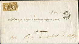 Let EMISSION DE 1849 - 1    10c. Bistre-jaune, PAIRE, Le Long Du Filet En Haut, Obl. PC 768 S. Grand Faire-part, Càd T15 - 1849-1850 Cérès