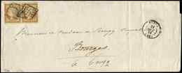 Let EMISSION DE 1849 - 1a   10c. Bistre-brun, PAIRE Effl. En Haut à G., Obl. GRILLE S. LSC, Càd T15 BLOIS 31/10/51, TB.  - 1849-1850 Ceres