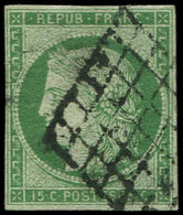 EMISSION DE 1849 - 2    15c. Vert, Obl. GRILLE, Petites Marges, Filets Intacts, TB. Br - 1849-1850 Cérès