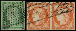EMISSION DE 1849 - 2    15c. Vert, Obl. Losange De Points Et N°5 40c. Orange PAIRE Obl. GRILLE SANS FIN, TB - 1849-1850 Ceres